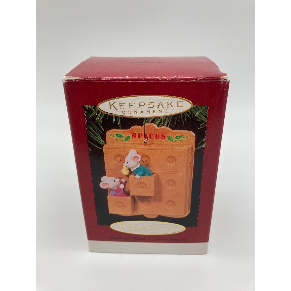 Vintage 1995 Hallmark Keepsake Ornament Sister to Sister Mice Spice Cabinet Box